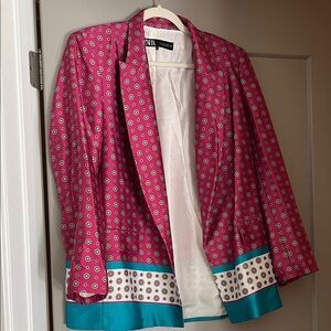 Zara Pink and Teal Patterned Blazer
